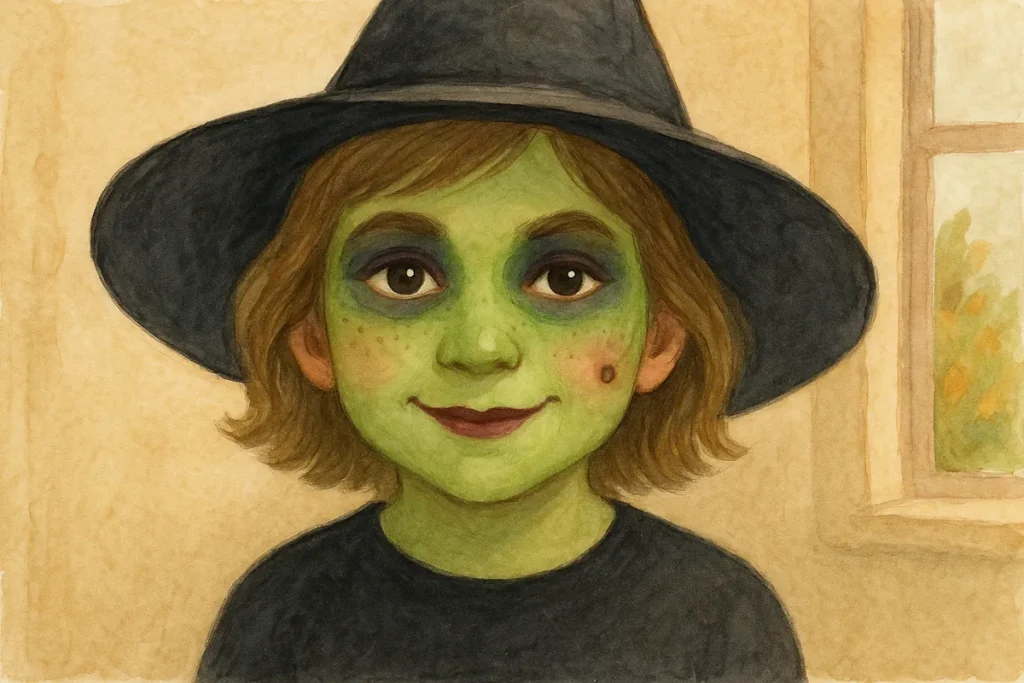 Barn sminkat till häxa på halloween