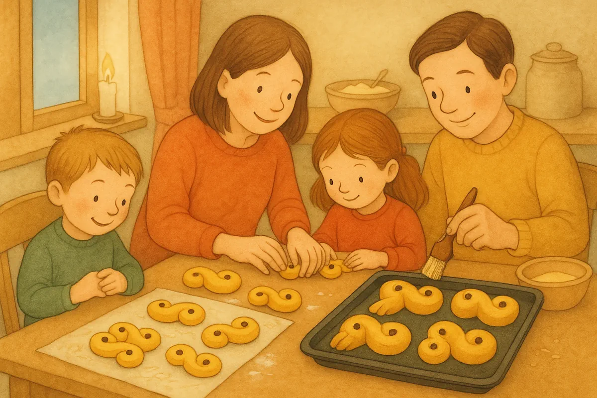 lussekatter som bakas med familjen