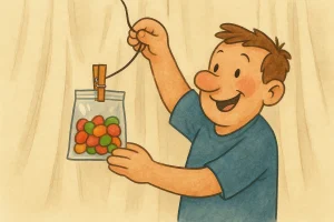 pappa bakom en fiskdamm