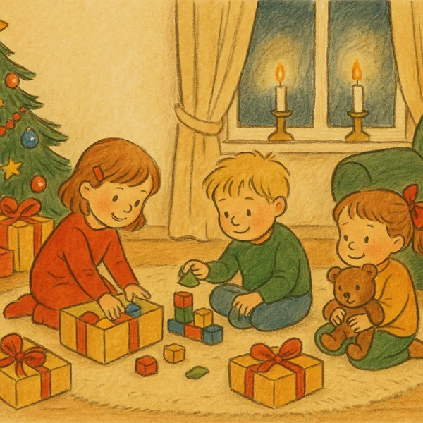 barn som leker med julklappar