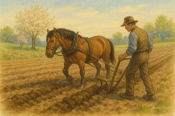 bonde som plöjer jord