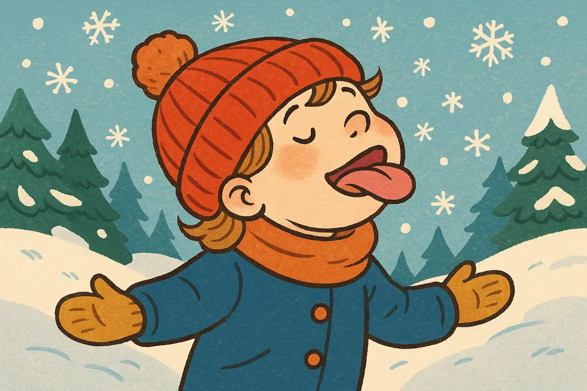 fånga snöflingor på tungan