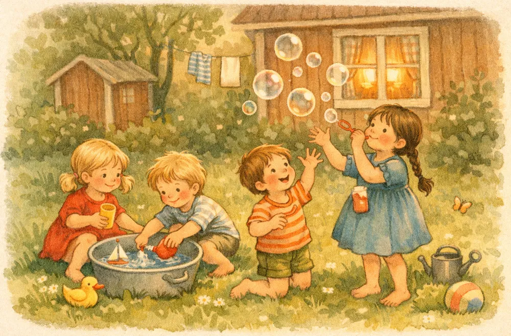barn som leker både hemma och ute en ledig sommarlovsdag