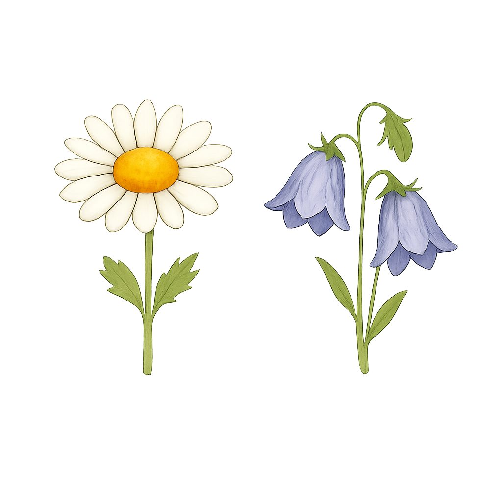 Handritad detaljbild av pressade sommarblommor