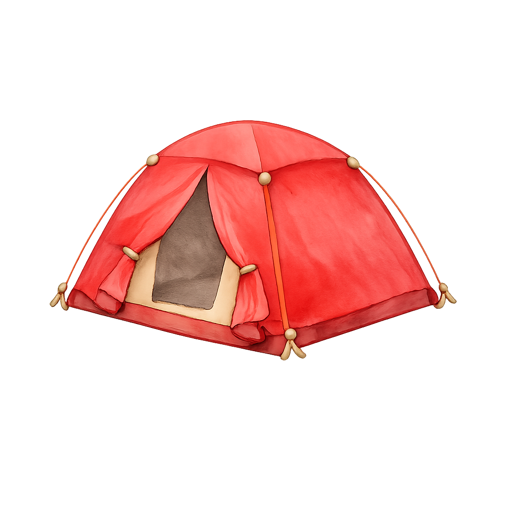 Handritad detaljbild av ett campingtält