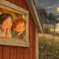 Ines och Valter ser något vitt gå över ängen i månskenet.