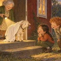 Spöket på trappan visar sig vara ett litet lamm i farmors lakan.